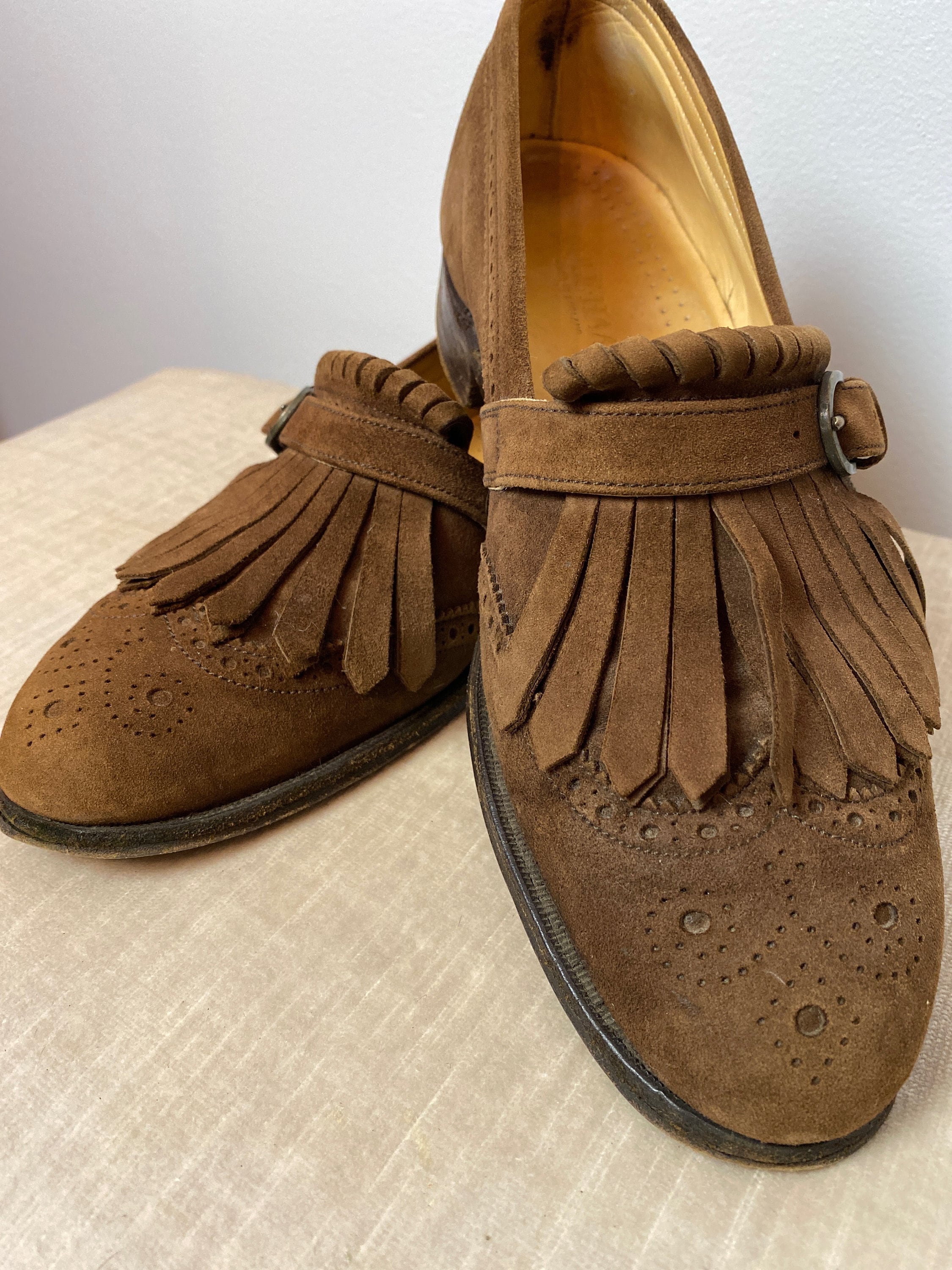 90's Brown Leather Loafers~ Fringed Tassels ~ 1990 Nice