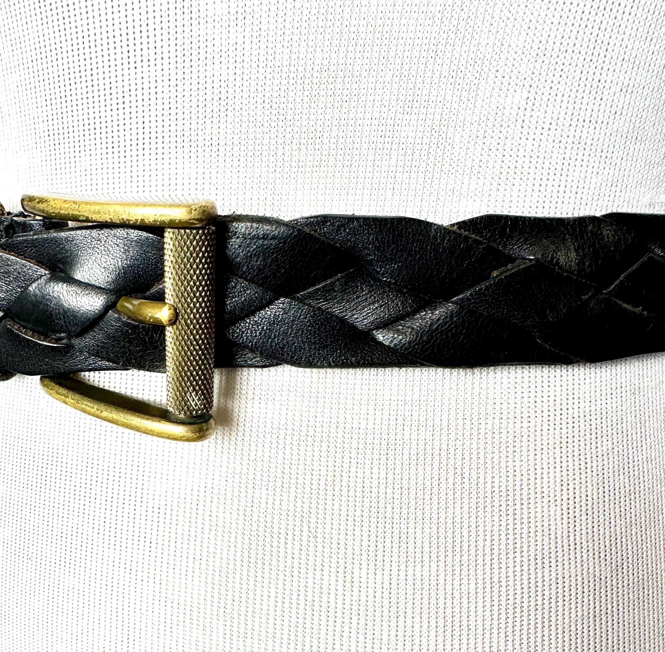90s Braided Black Leather Belt: Boho Skinny Trouser Belt  display picture 2