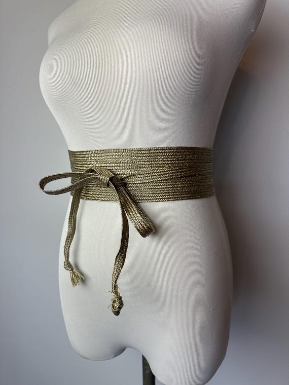 Vintage Woven Jute Sash Belt: Beige Wrap Tie, 1970s Style  display picture 2