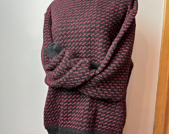 VTG 100 % Burly wool sweater Men’s XL/ unisex oversized boxy classic preppy outdoors wear knit pullover red & black