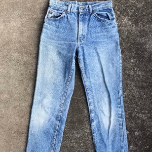 80s Womens Lee Jeans vintage high waisted denim distressed original faded blue rugged 100% cotton XXSM size or juniors image 1