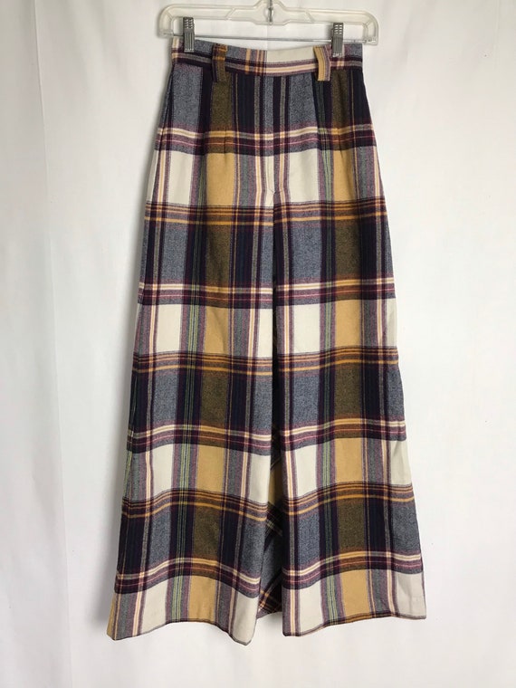 60’s 70’s flannel plaid maxi skirt~ culottes styl… - image 5