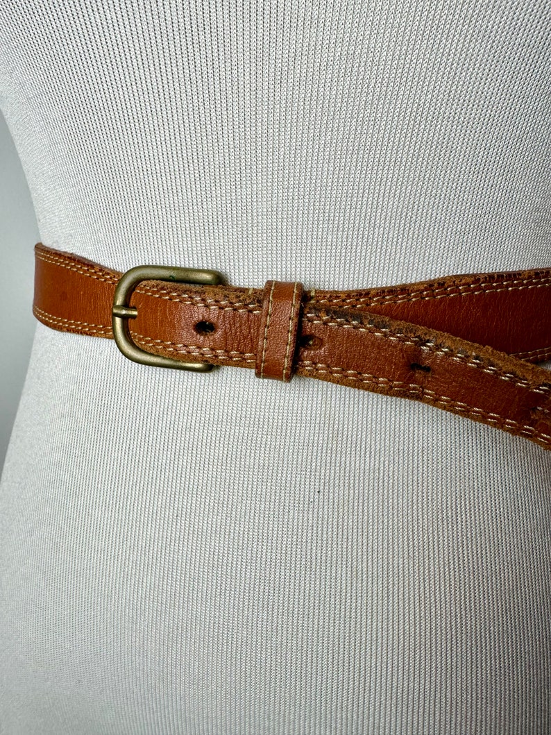 Vintage brown leather belt skinny trouser belt 1990s Banana Republic boho style size SM image 5