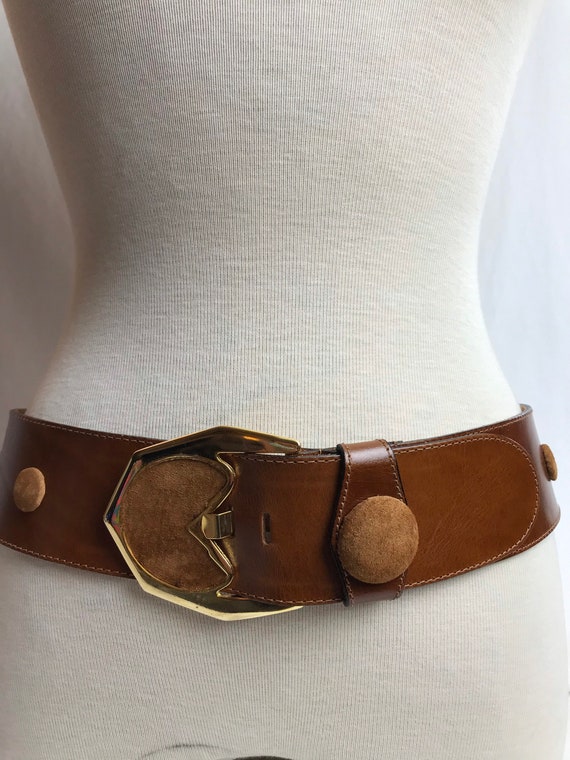 1990\'s Brown Leather 3.25” Wide Belt 90 main image 2
