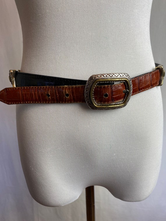 90’s leather belt  reversible 2 tone Black & Brow… - image 3