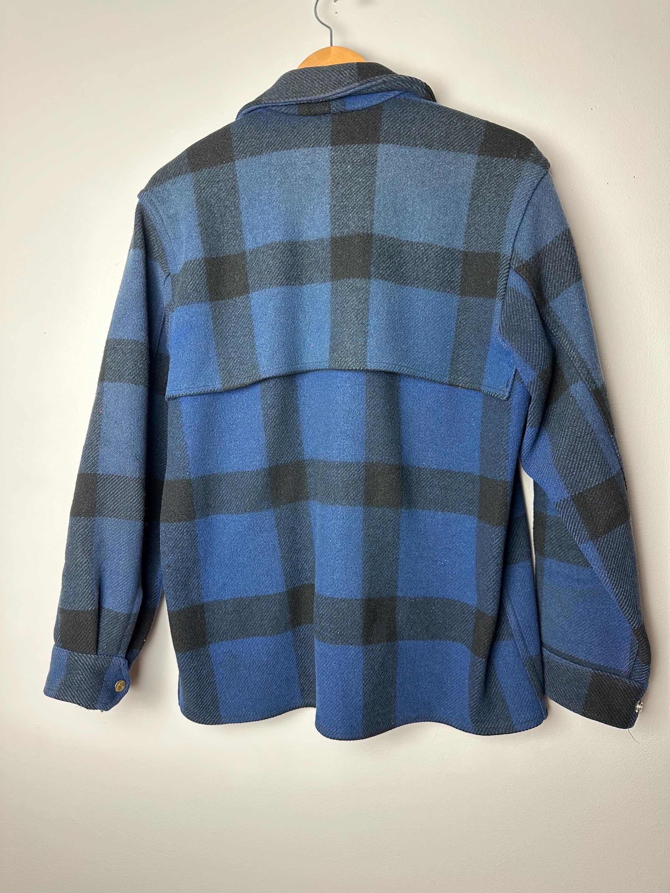 60's 70's Jacket~ Blue & Black Buffalo Plaid Workwear Wool