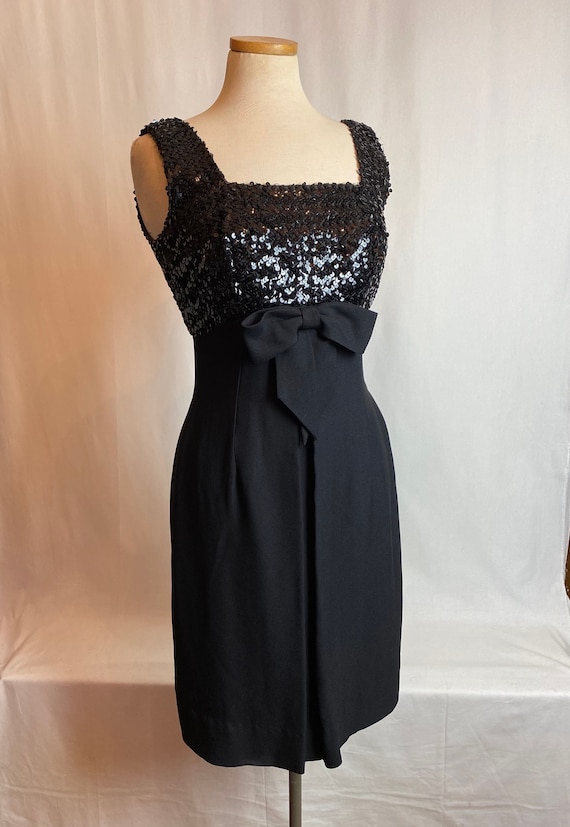 60s Black Sequin Cocktail Dress Ann Barry Jr Wiggle Semi Formal