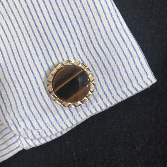 Tigers eye cuff links~ 1960's~ sharp set~ mid cen… - image 1