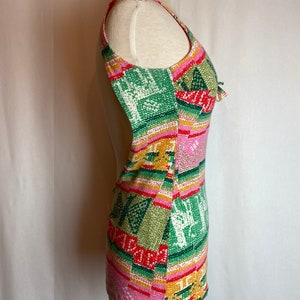 60s 70s boho hippie swimsuit one piece Sexy jersey knit pink & green print bathing suit groovy retro pattern size 6ish Medium image 7