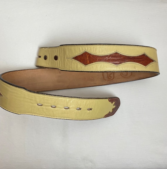 Vintage Tony Lama Western Belt~ 2 Tone Yellow & Brown 