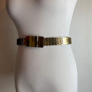 70’s 80’s shiny gold link belt~ bold statement stretchy slinky edgy rocker glam vintage disco vibes size S/M 26”- 32” waist