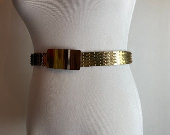 70's 80's Shiny Gold Link Belt~ Bold Statement Stretchy
