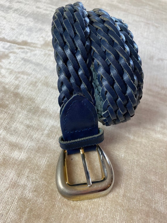 90’s blue Leather belt~ Braided woven leather belt