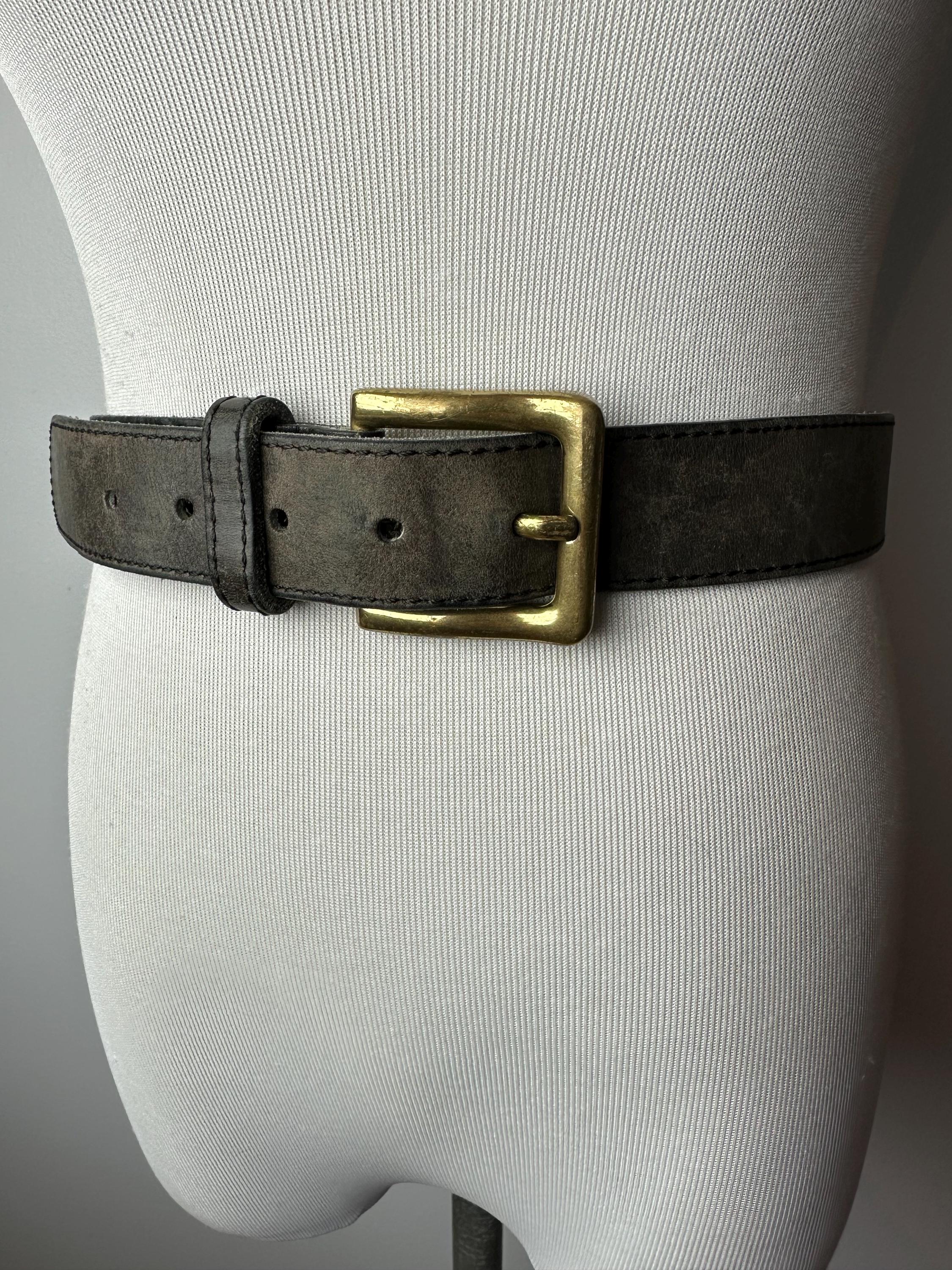 A Marciano Genuine  Leather and Brass Buckled and Stationed Belt-Palomino XS/S 90s Vintage Marciano Leather Belt: Distressed Gray, Brass  main image 3