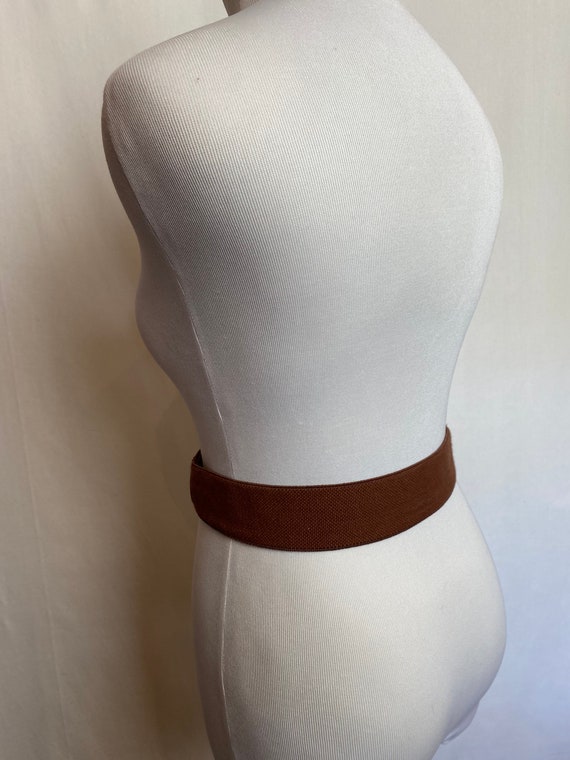 90’s brown leather stretchy belt~ chestnut glossy… - image 8