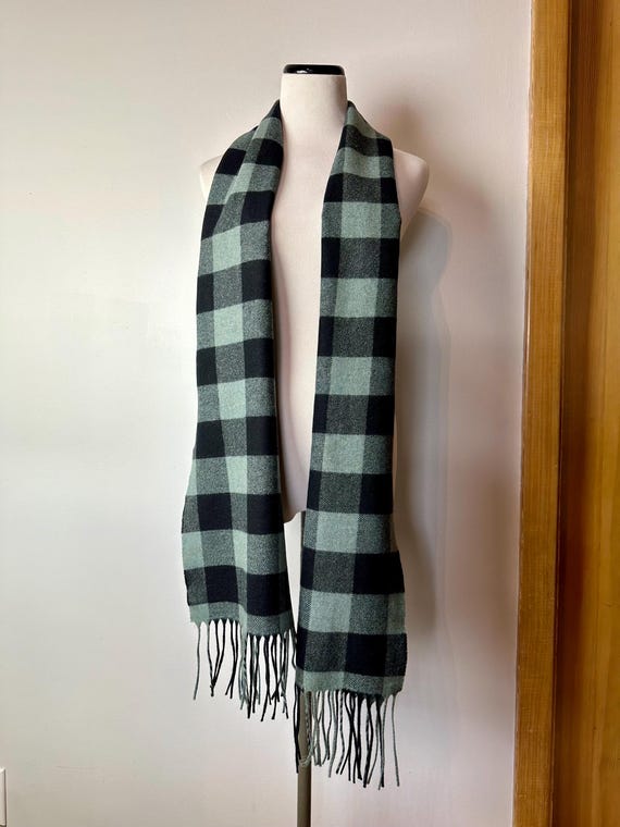 Pendleton Wool Scarf: Teal Blue & Black Buffalo P… - image 2
