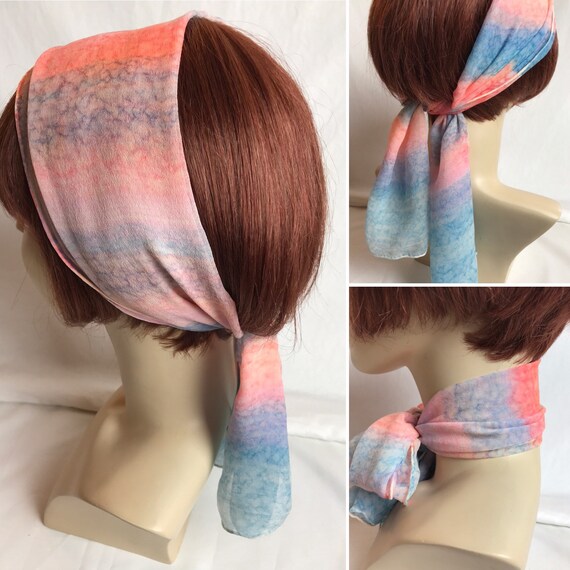 Vintage silk scarf~ ombré pastel cotton candy she… - image 4