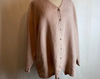 90’s Eileen Fisher linen top~ boxy oversized minimalist Dusty pale mauve blush tone button front boho women’s fashion size LG 12ish