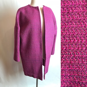 Vintage 60er Wolljacke Blazer,Dolman-Ärmeln, offene Jacke Himbeer-Mauve, moderner minimalistischer, kastenförmiger Stil Size S/M