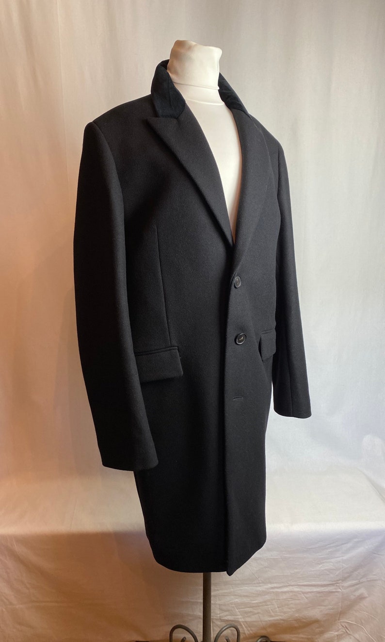 Mens Black overcoat Dress jacket long wool jacket velvet collar Zadig & Voltaire size 46 XLG image 7