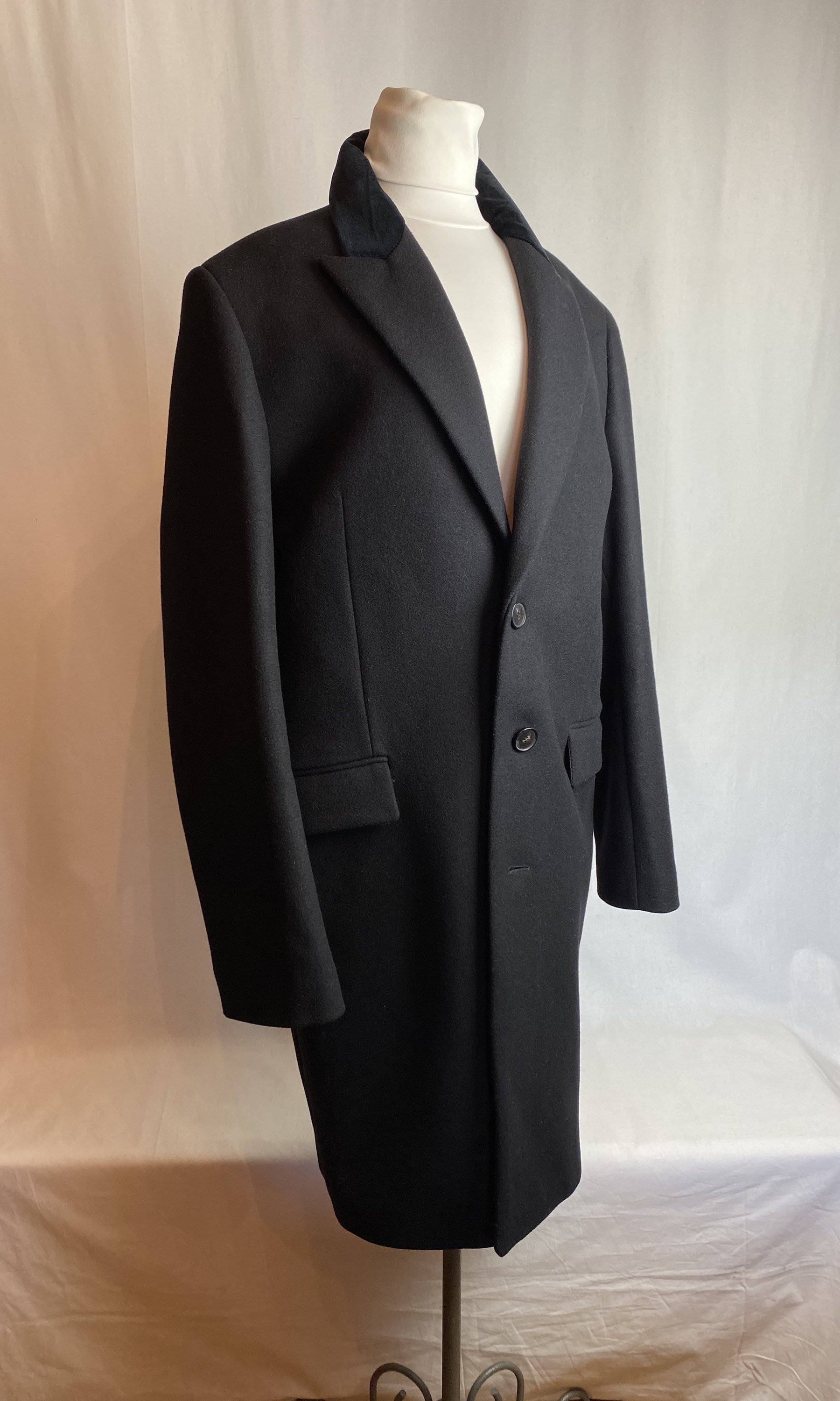 Mens Black Overcoat Dress Jacket Long Wool Jacket Velvet Etsy