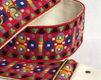 60’s colorful embroidery belt~ vintage textile woven big brassy mod buckle~ boho hippie~ folk art belt~ groovy unisex / size XLG ~37”-39” w