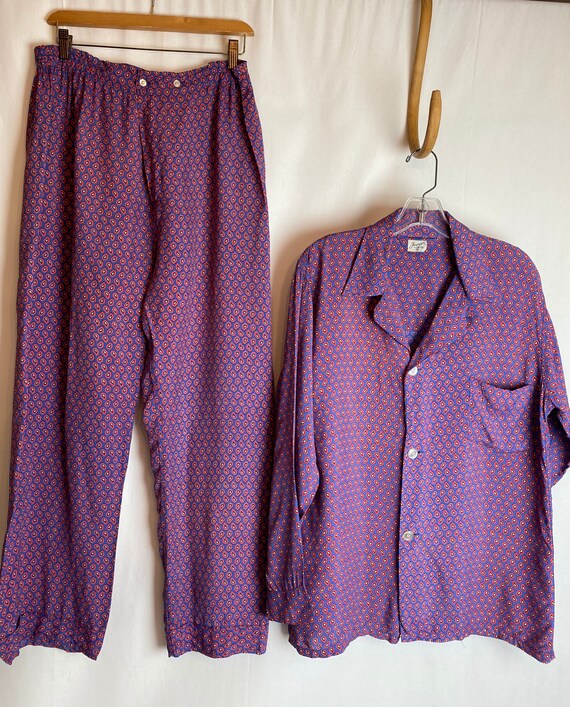 40’s 50’s rayon Pajama set~ tops bottoms with rob… - image 6
