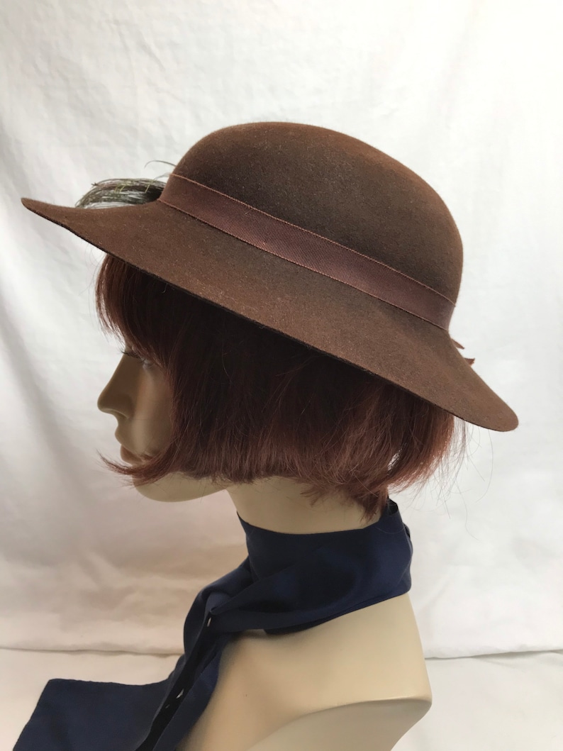 40s Chocolate Brown Felt Hat Wide Brim Womens Fedora Etsy