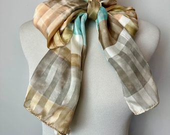100% silk long scarf~ soft subtle colors sheer ~ extra long length~ pussycat bow head scarf women’s neck ties