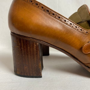 Sexy 70s chunky heel platform style shoes chestnut leather womens heels buckle slip on wide heel smaller size petite image 3