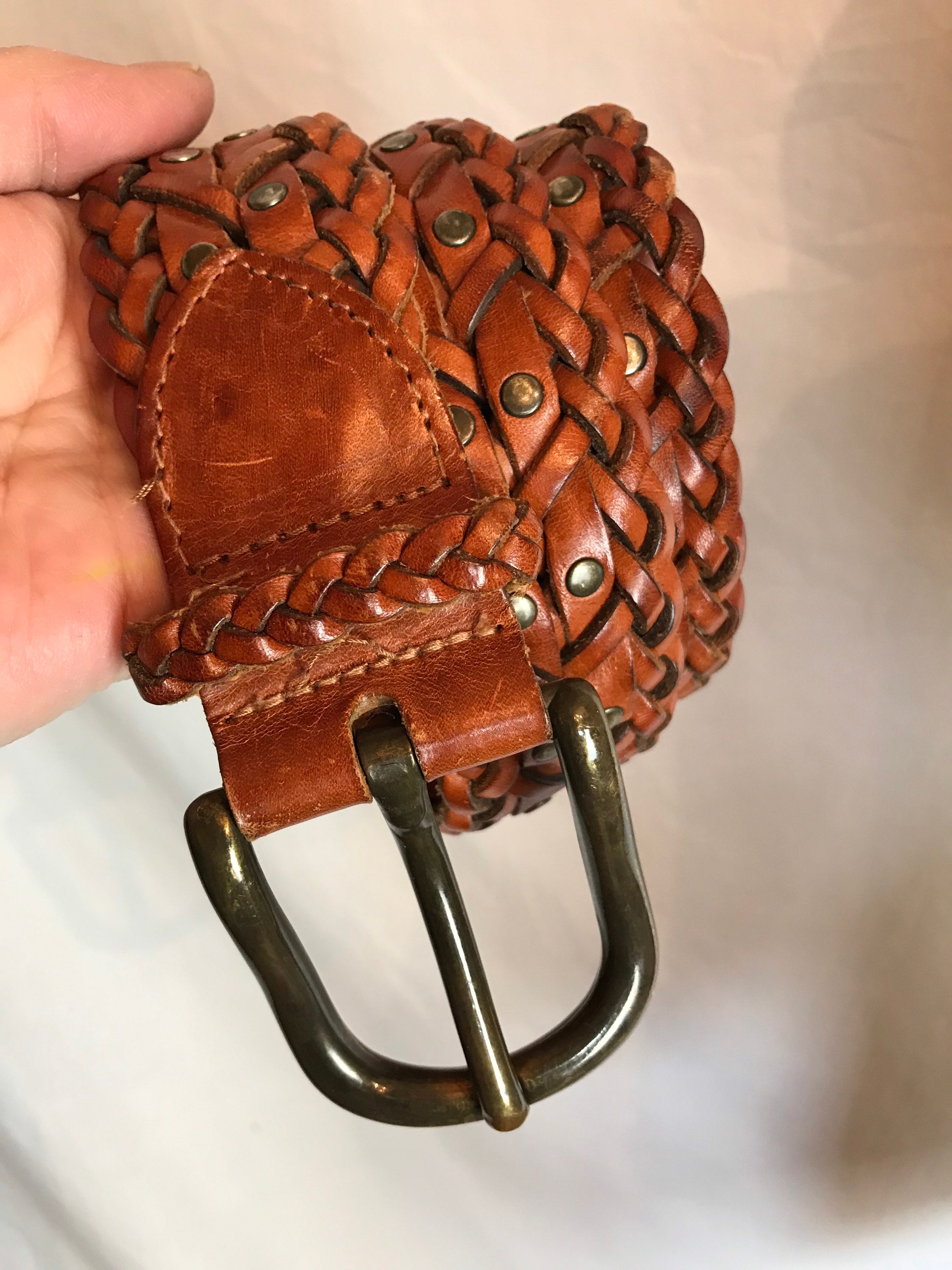 90s Braided Leather Belt DKNY Boho Hipster Stylish Womens Brown Mahogany  Belts Size Small 2628 
