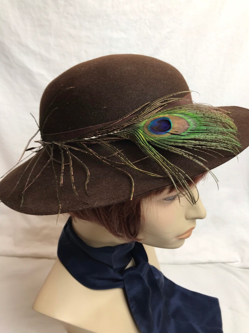 40s Chocolate Brown Felt Hat Wide Brim Womens Fedora Etsy