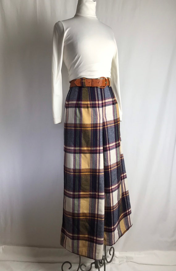 60’s 70’s flannel plaid maxi skirt~ culottes styl… - image 1