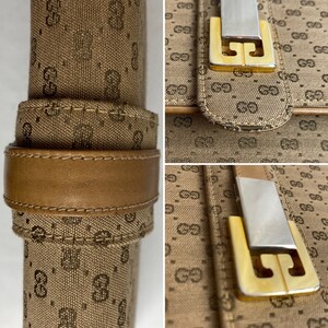 Gucci purse 1970s 80s Shoulder bag leather & cloth VTG monogram handbag Made in Italy slim petite slender rectangular Micro GG print image 10