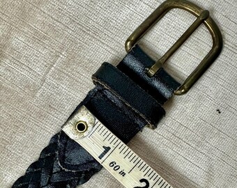 90s Braided Black Leather Belt: Boho Woven Trouser Belt  display picture 3