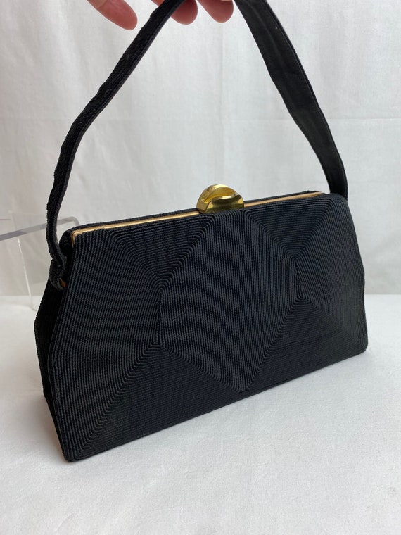 Vintage 40’s 50’s black purse soutache / cord han… - image 1