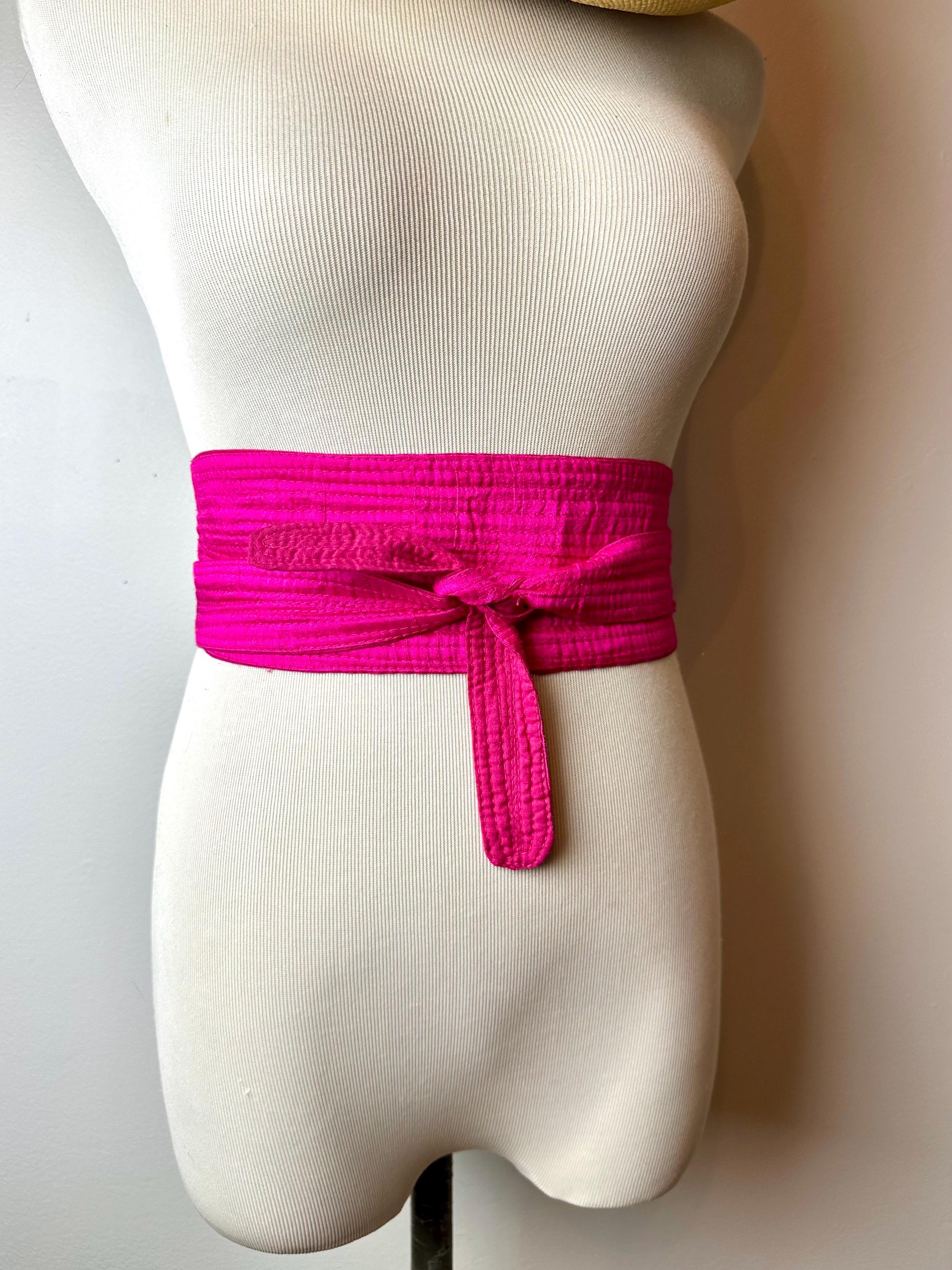 Vintage Magenta Silk Cotton Sash Belt: Boho Wrap Style, Fits 