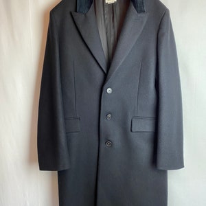 Mens Black overcoat Dress jacket long wool jacket velvet collar Zadig & Voltaire size 46 XLG image 3
