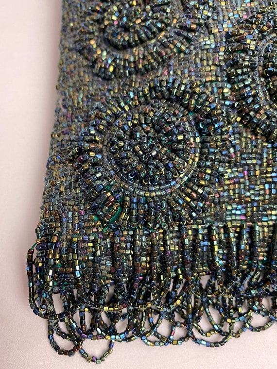 Beautiful vintage beaded bag emerald green with m… - image 3