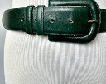 90s Carlisle Dark Green Leather Statement Belt | Rhinestone  display picture 2