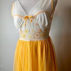 60s Marigold Babydoll Nighty: Sheer Nylon Chiffon, Size Medium