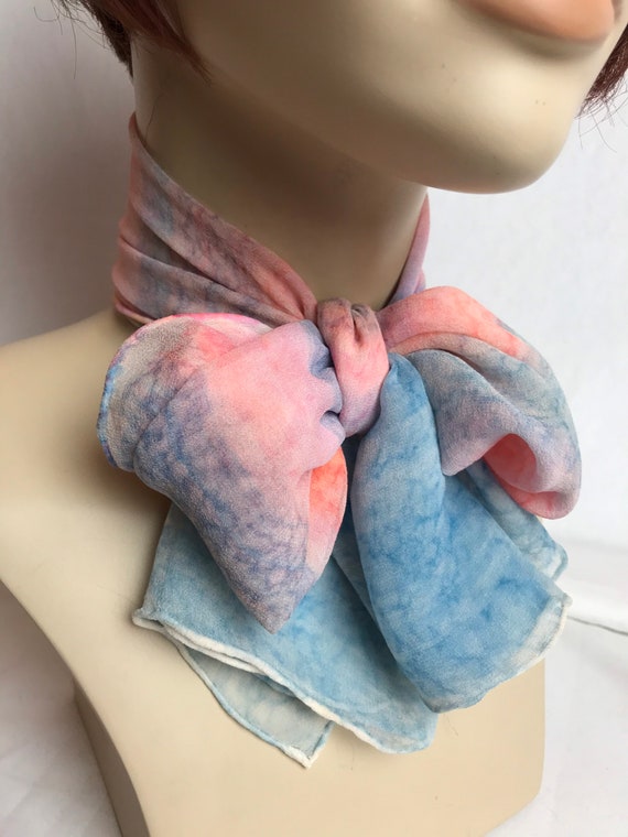 Vintage silk scarf~ ombré pastel cotton candy she… - image 1