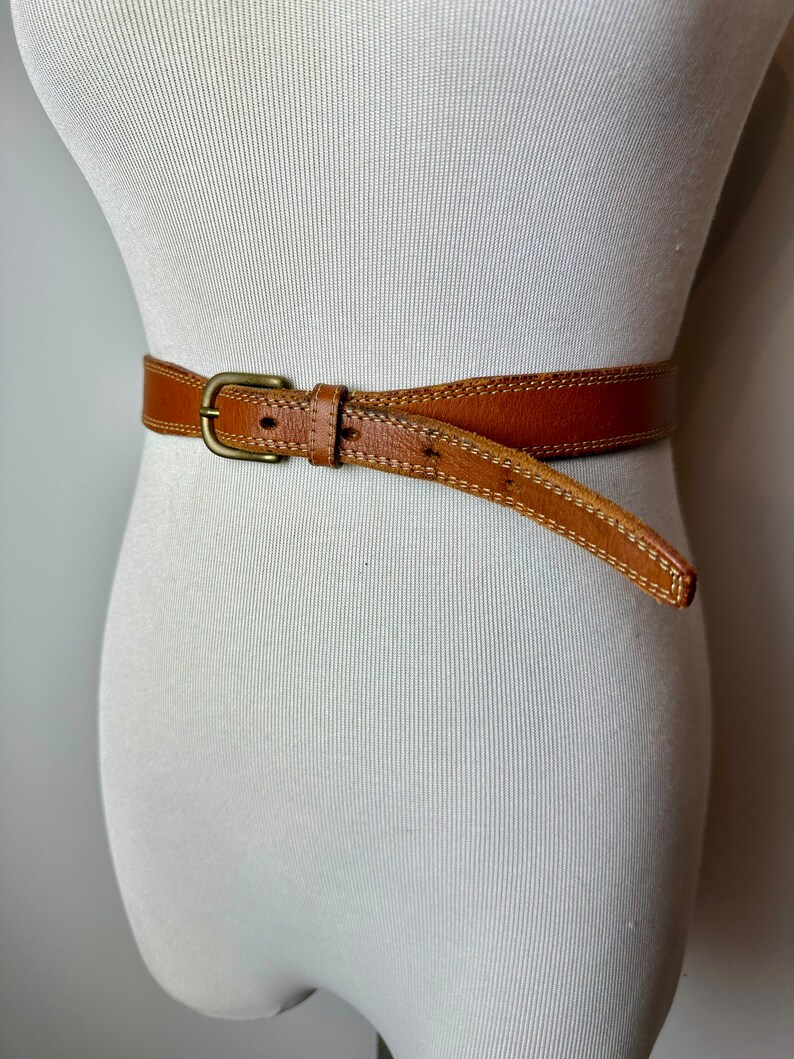 Vintage brown leather belt skinny trouser belt 1990s Banana Republic boho style size SM image 1