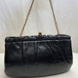 60’s supple & soft black leather clutch purse/wristlet optional Gathered pleated timeless little black bag