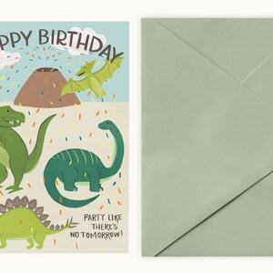 Dinosaur Birthday Card Sage Green