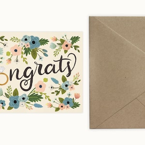 Congrats Ring & Flowers Engagement Card Paper Bag (Kraft)