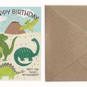 Dinosaur Birthday Card Paper Bag (Kraft)