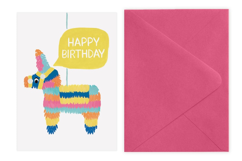 Piñata Birthday Card Fuschia Pink