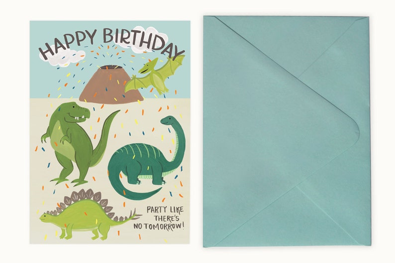 Dinosaur Birthday Card Pool Blue