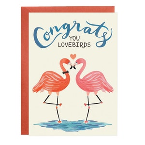 Lovebird Flamingos Wedding Engagement Card image 1